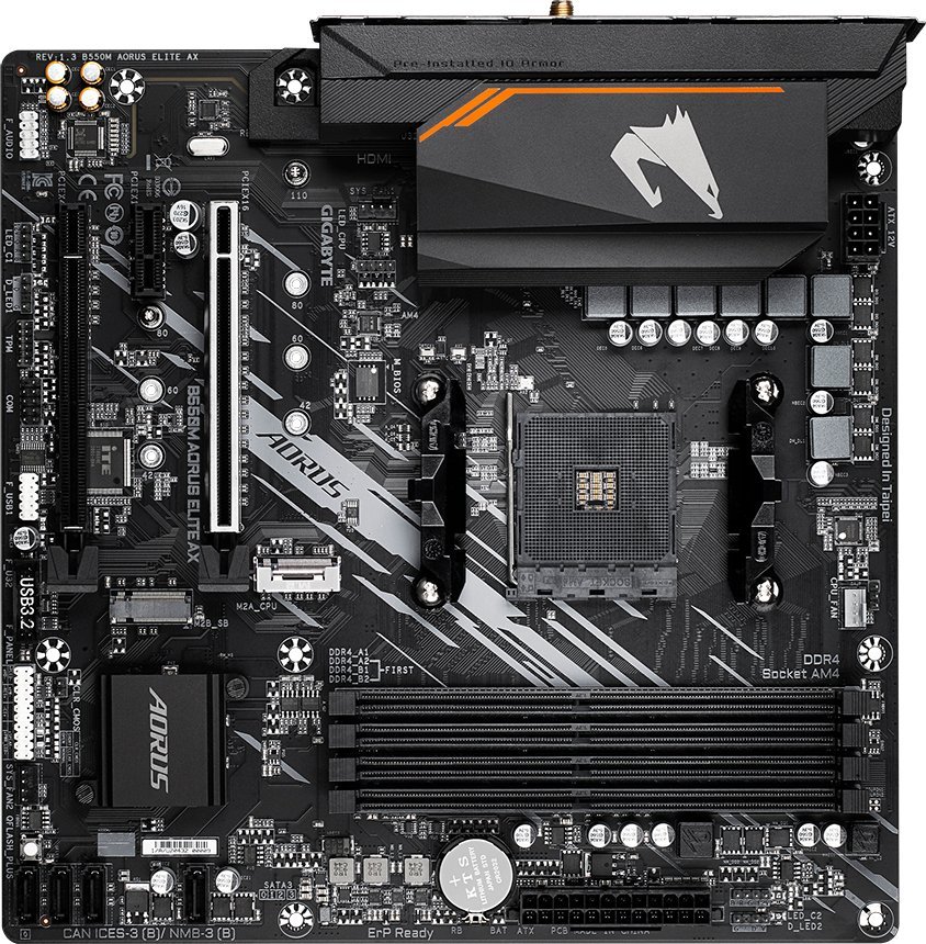 Pllakë amë Gigabyte B550M AORUS ELITE AX, AMD B550, Socket AM4, 4 slota, Bluetooth, Wi-Fi 6, Micro ATX 4