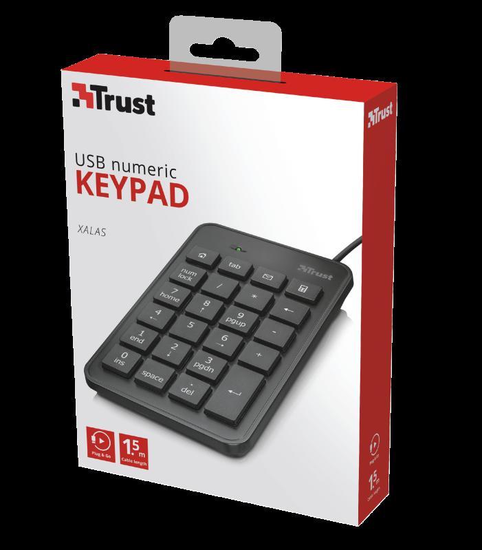 Tastierë numerike Trust Xalas 22221, USB, kompakte, e zezë