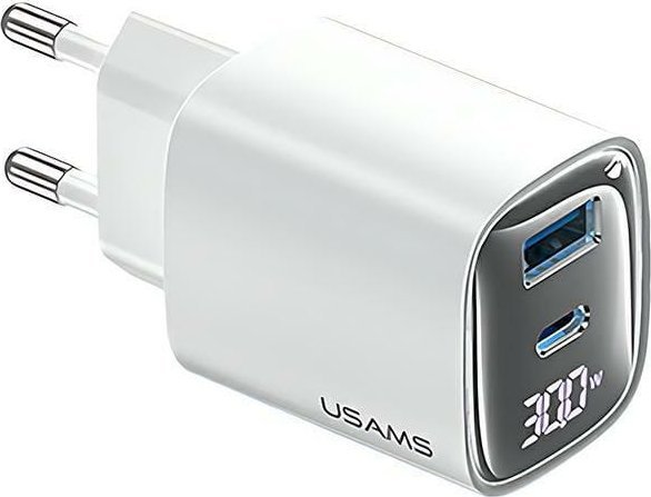 Karikues AC Usams CC229, 30W GaN, USB dhe USB C, i bardhë