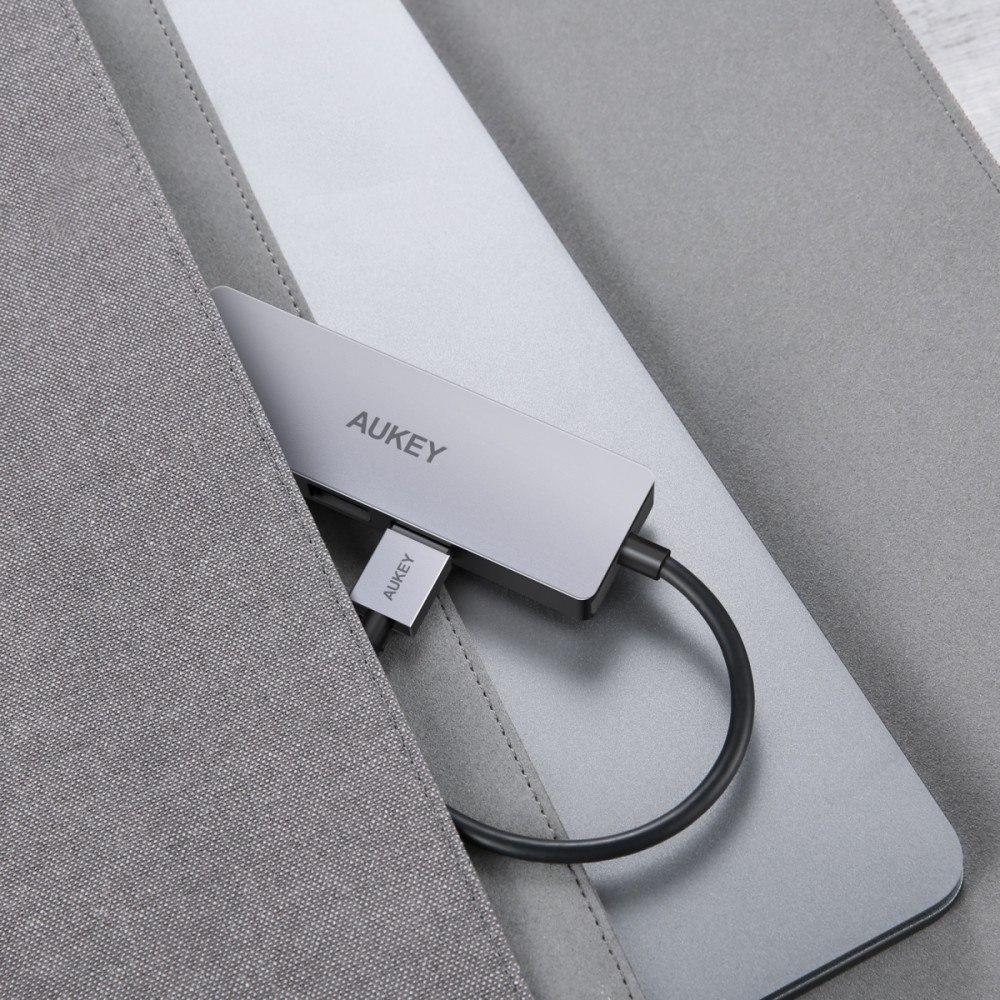 Hub USB Aukey CB-H3, 4 porte, 5 Gbps, argjendtë