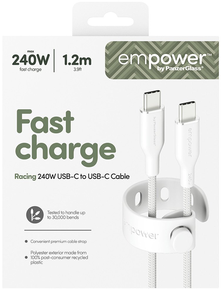 Kabllo USB C PanzerGlass Empower by Racing, 240W, 1.2m, argjendtë e bardhë