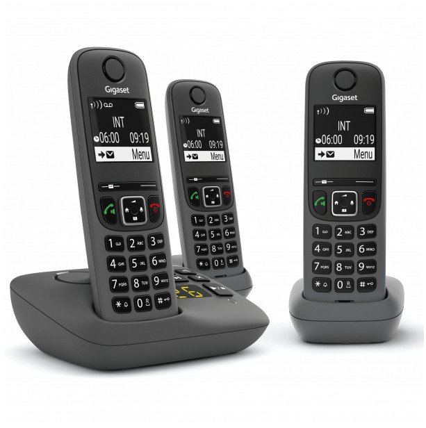 Telefoni pa kabllo Gigaset AE690A Trio, sekretari telefonike, 3 receptorë, i zi