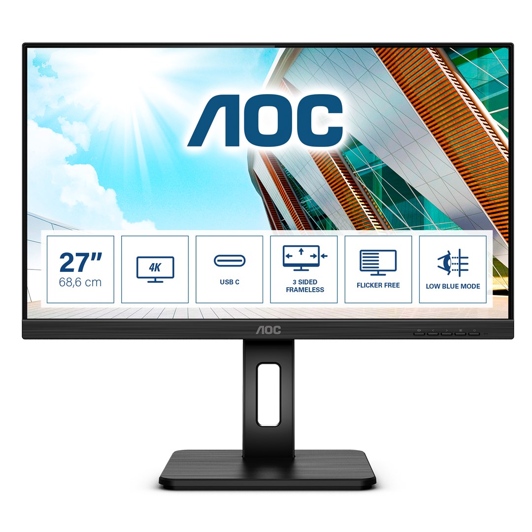 Monitor AOC U27P2CA, 27", 4K Ultra HD, USB-C, i zi