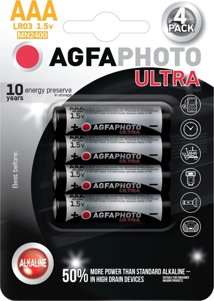Bateri alkaline Agfa Ultra AAA R03, 4 copë
