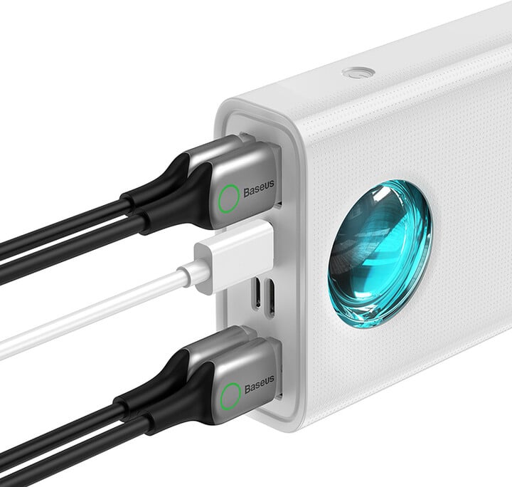 Powerbank me ekran dixhital Baseus Ambilight Overseas Edition, 30000mAh, QC, i zi + kabllo USB-C 100W, 1m, i bardhë 4