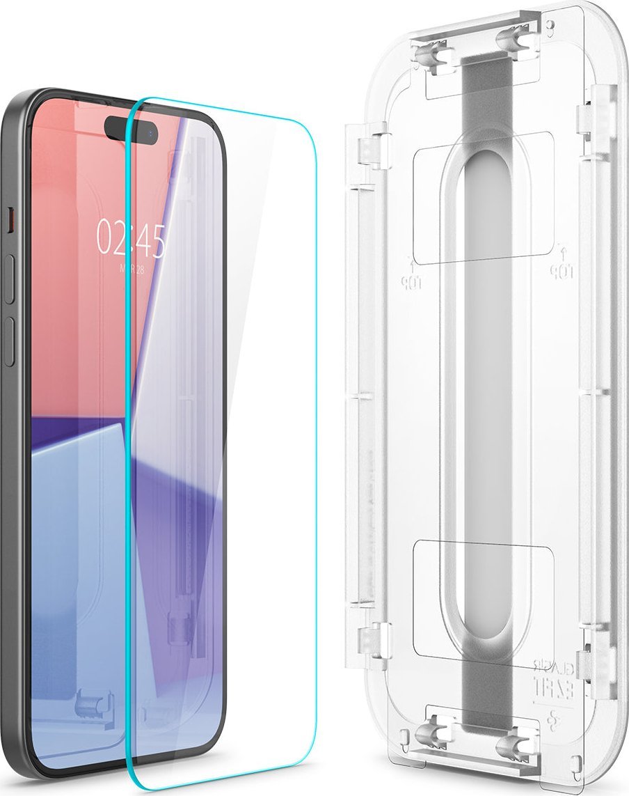 Заштитно стакло Spigen Glass tR EZ Fit, 2 парчиња, за iPhone 15, проѕирно