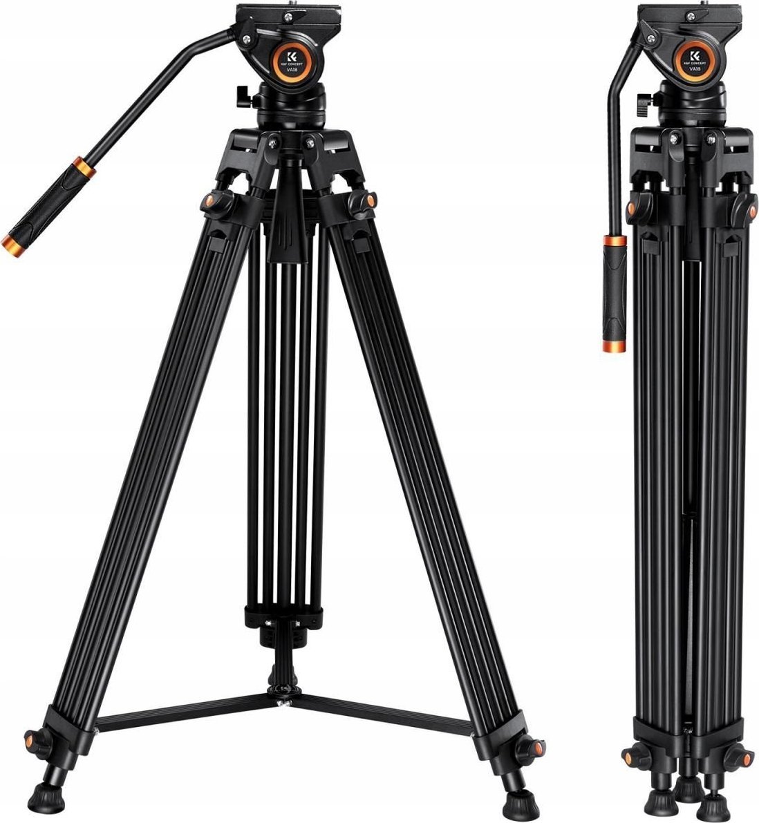 Tripod profesional për video K&amp;F Concept KF09.121, 84 184cm, kokë fluide 360°, i zi
