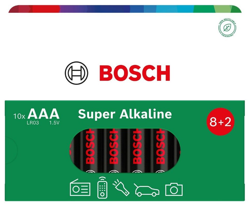 Bateri alkaline Bosch LR03SA10B/00, AAA, set 10 copë