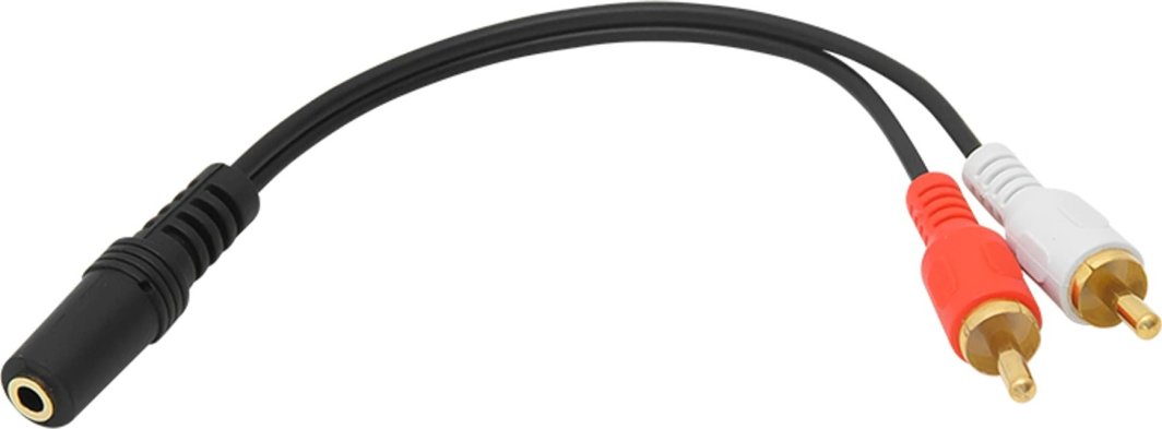 Аудио кабел без марка 2x RCA во 3.5mm, 20cm, црн