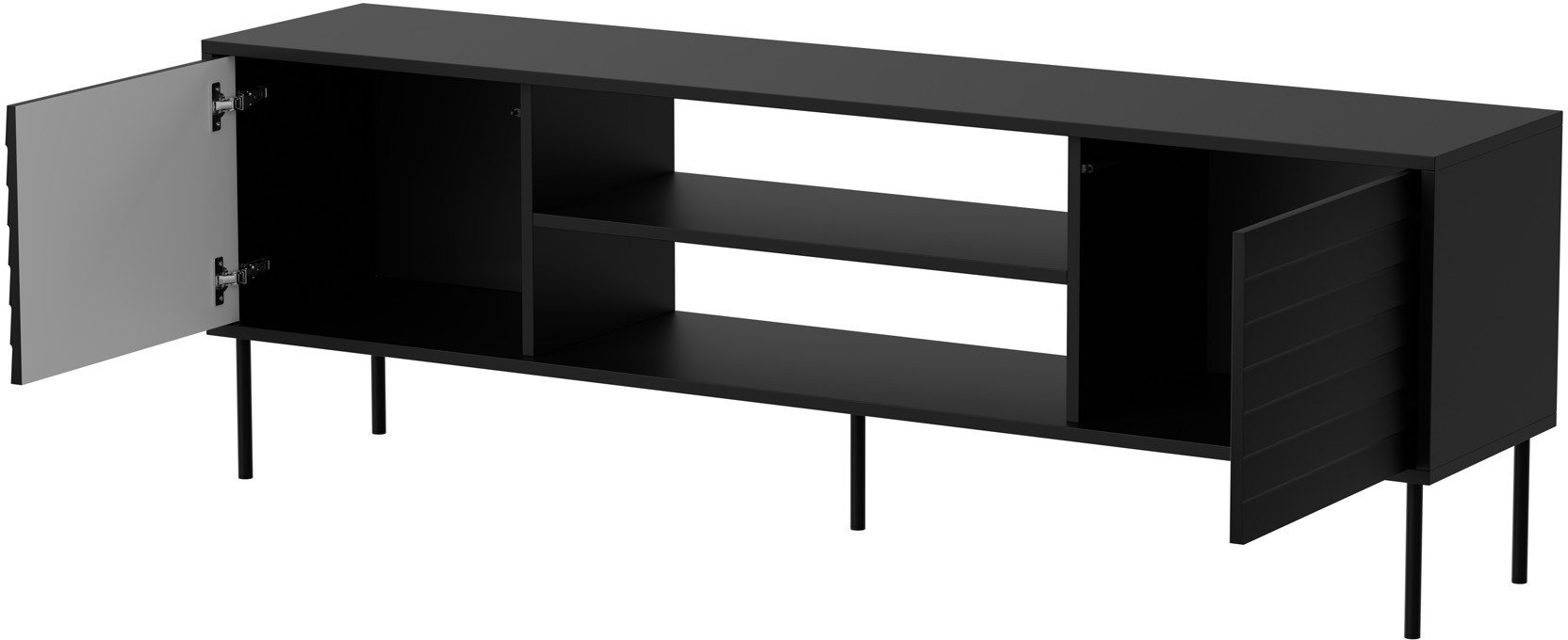 Kabinet TV Cama Meble FELLINI Black, 180x40x60 cm, me dyer PUSH TO OPEN, i zi