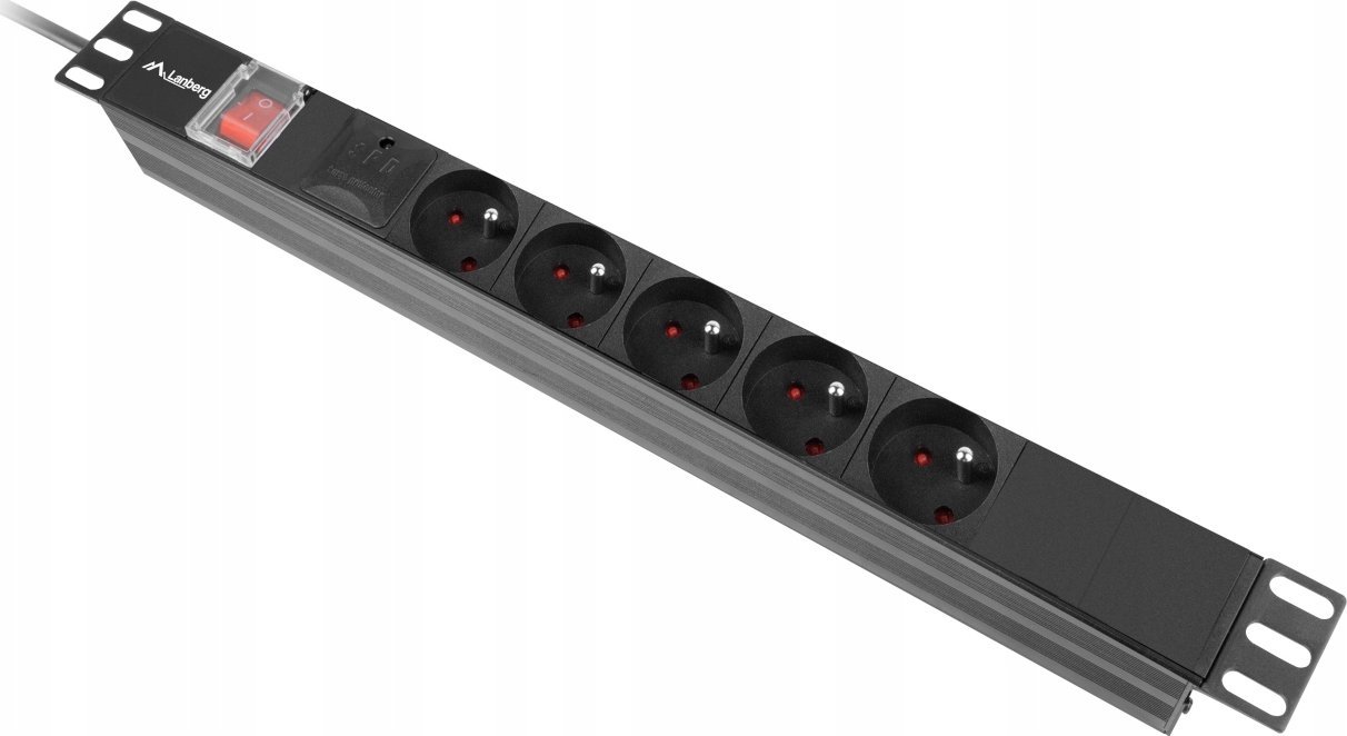 Енергетска лента за рек кабинет Lanberg PDU 19" 1U, 5x 230V, 16A, 2m, црна