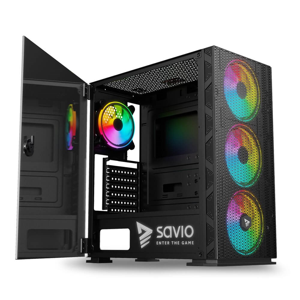 SAVIO PC Raptor X1 ARGB стаклена/мрежеста футрола, црна
