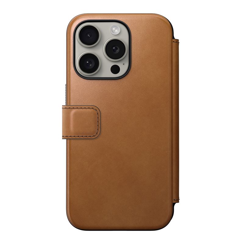 Futrollë portofol Nomad Leather Modern Leather Folio, për iPhone 15 Pro, lëkurë natyrale, ngjyrë kafe English Tan