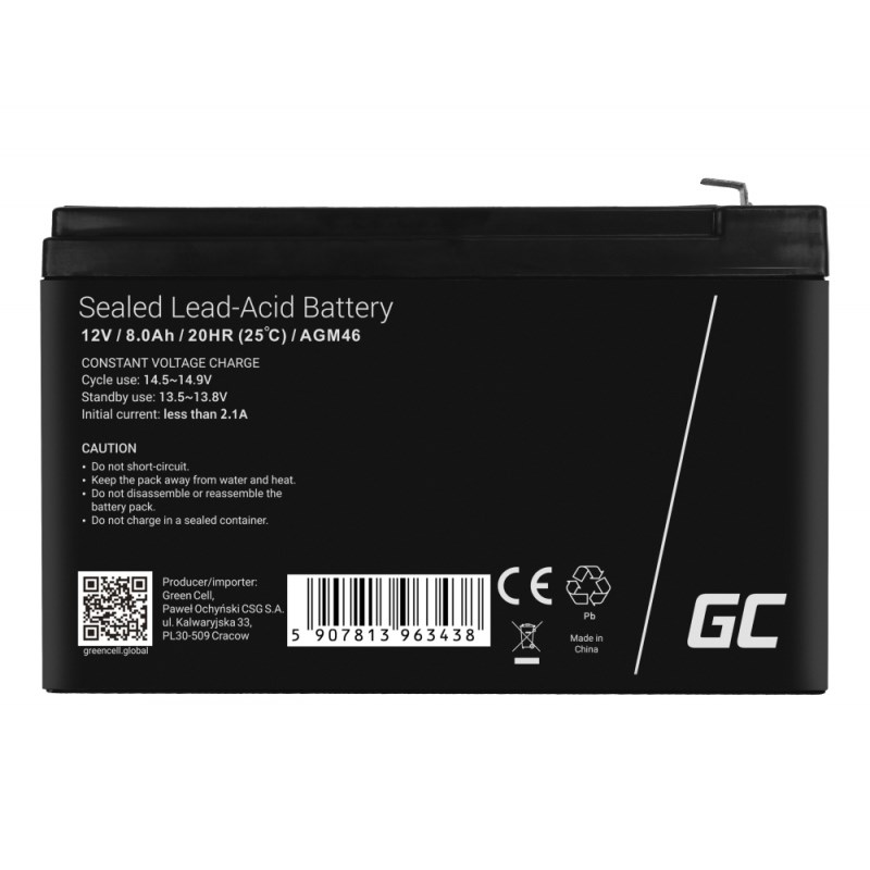 Bateri AGM Green Cell VRLA, 12V, 8Ah, e zezë