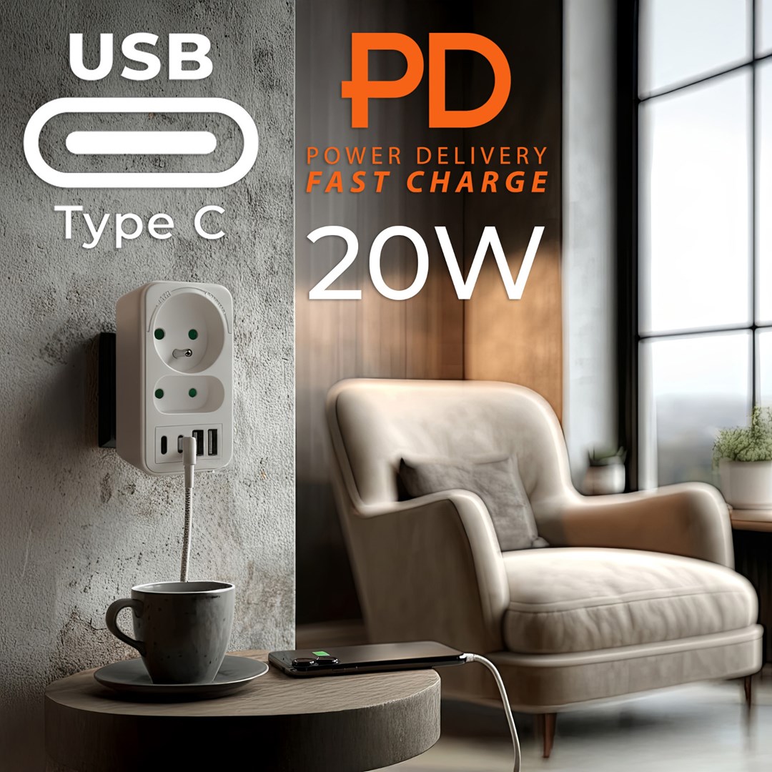 Prizë shumëfishe Maclean MCE249 F/W, 2x220V, 2xUSB A 2xUSB C PD 20W, e bardhë