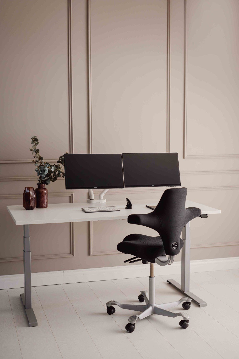 Krah monitori BakkerElkhuizen BE Flexible Dual, për 2 monitorë 35", i bardhë