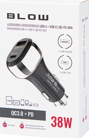 Karikues veture 75-777 G38a, USB dhe USB-C, 38W, i zi