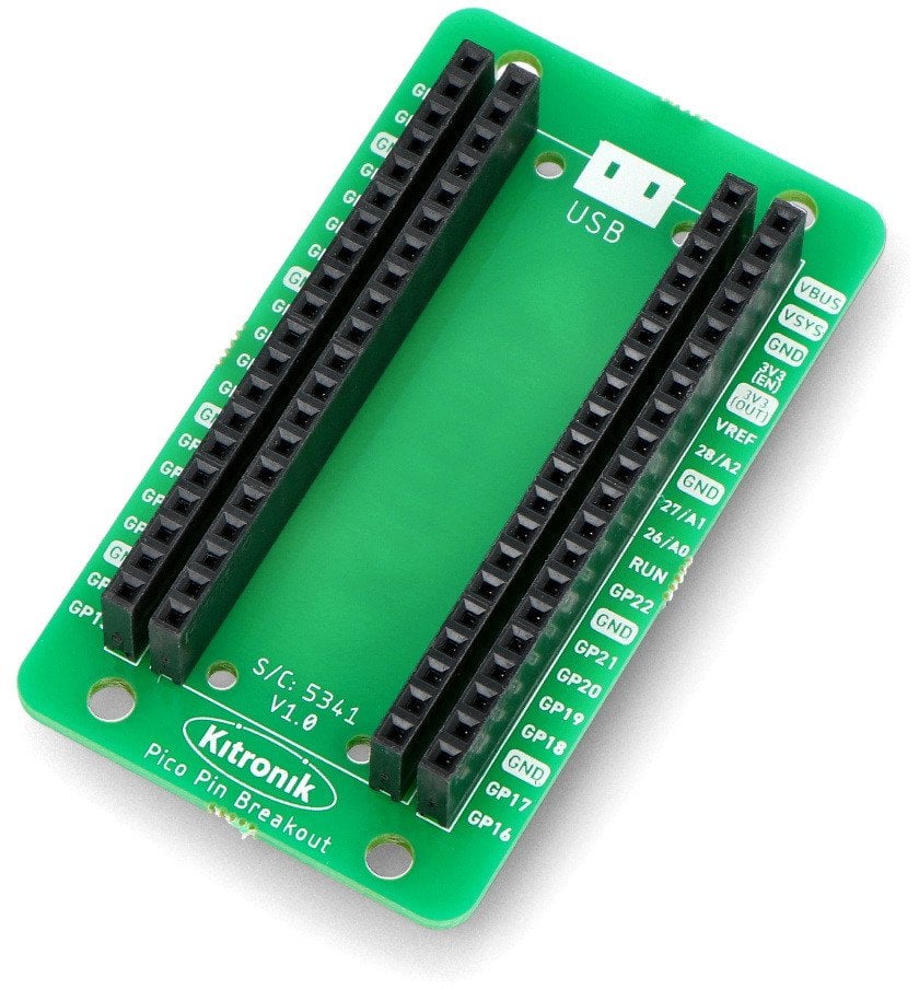 Zgjatues GPIO Kitronik 5341, për Raspberry Pi Pico, i gjelbër