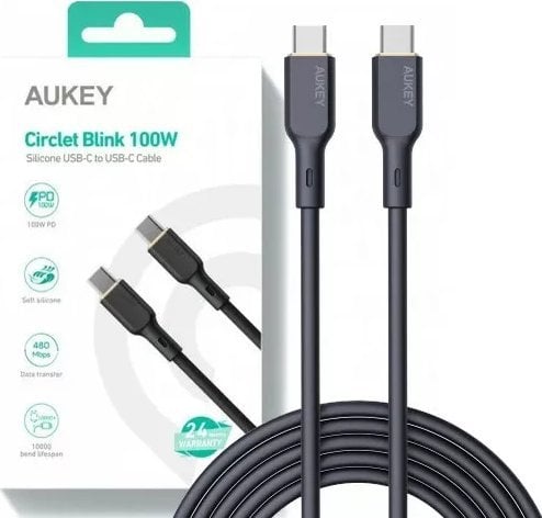 Kabllo USB Aukey CB-SCC101, USB-C në USB-C, 1 m, 100W, e zezë