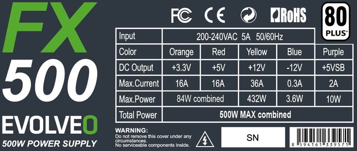 Burim energjie Evolveo FX 500 - 500W, bulk