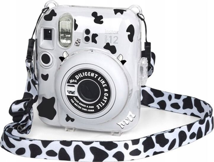 Kuti mbrojtëse LoveInstant për Fujifilm Instax Mini 12, transparente, me ngjitëse Little Cow, shumëngjyrëshe