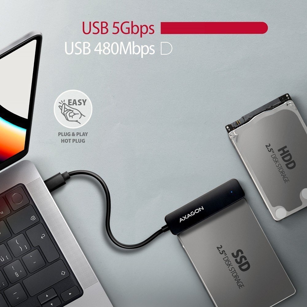 Adapter USB Axagon ADSA-FP2C, USB C 5Gbps, SATA 2.5" HDD SSD, i zi