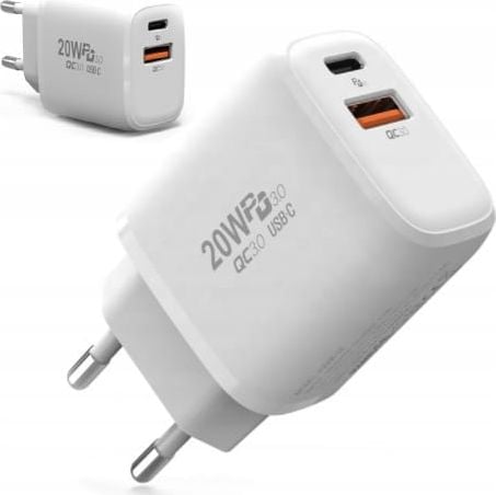 Karikues muri Zenwire Power Supply Cube, 20W, USB C dhe USB A, i bardhë