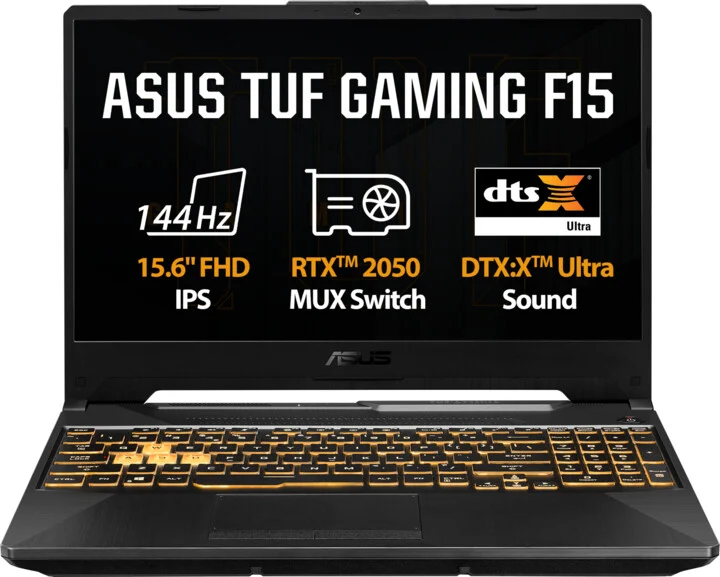 Гејминг лаптоп ASUS TUF F15, 15.6", Intel Core i5-11400H , 8GB DDR4, 512GB SSD, NVIDIA GeForce RTX 2050 4GB GDDR6, црн