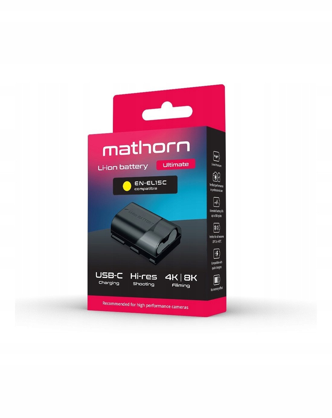 Bateri për kamerë Mathorn MB-214, zëvendësim Nikon EN-EL15C, USB-C, e zezë