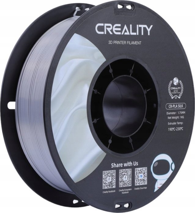 Filament 3D Creality Silk PLA, 1.75mm, saktësi ±0.03mm, argjend me shkëlqim
