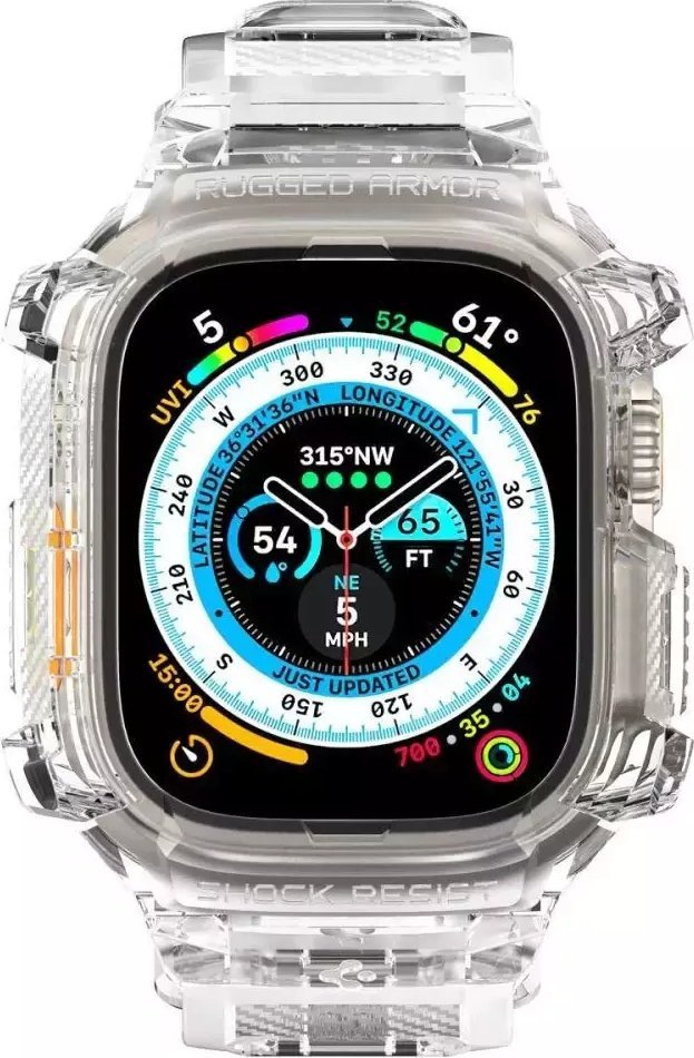 Rrip ore inteligjente Spigen Rugged Armor Pro për Apple Watch Ultra 49mm, TPU, Crystal Clear, transparent 3