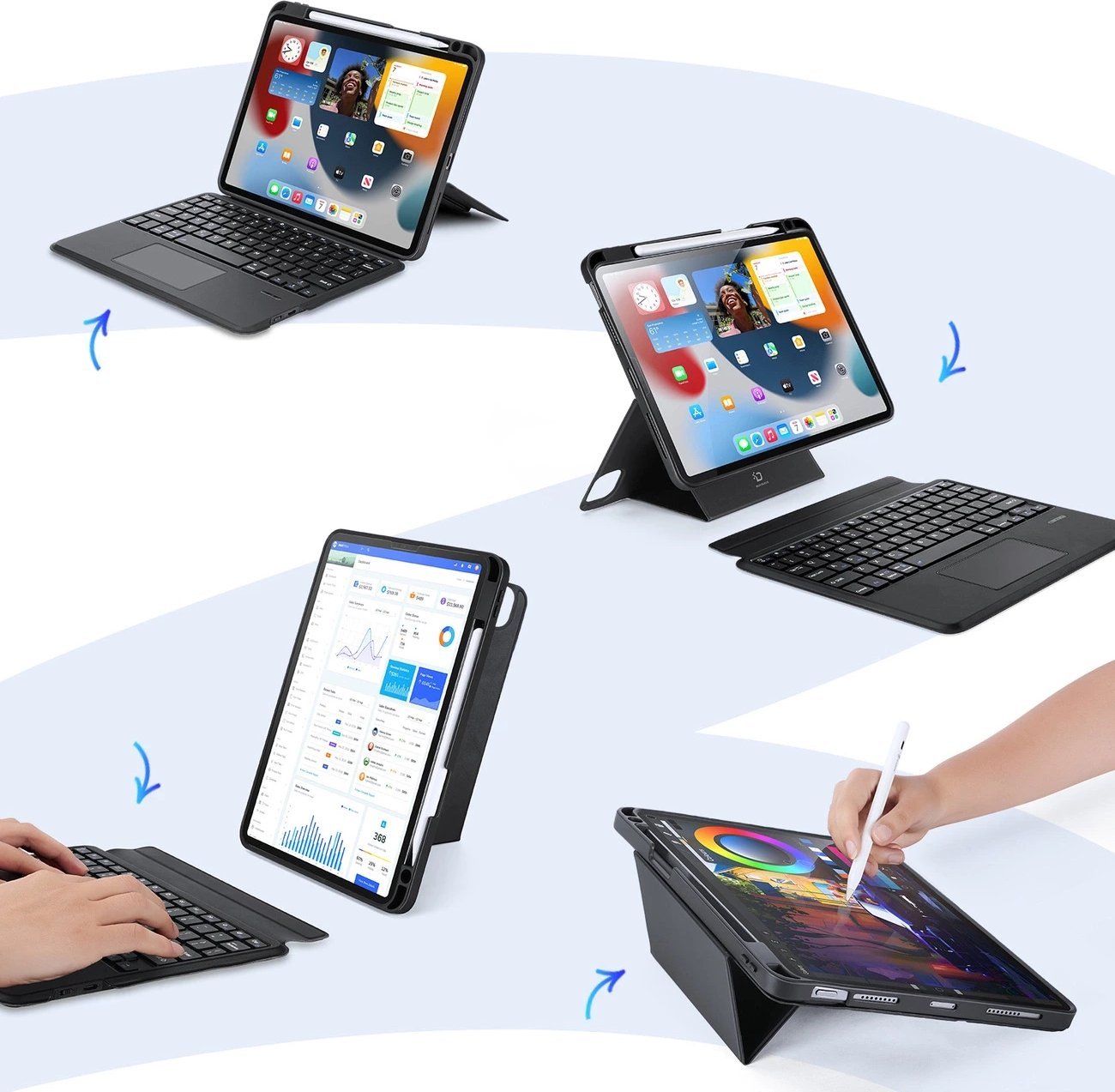 Këllëf me tastierë Dux Ducis DK për iPad 4 5 iPad Pro, Bluetooth, me stand, i zi