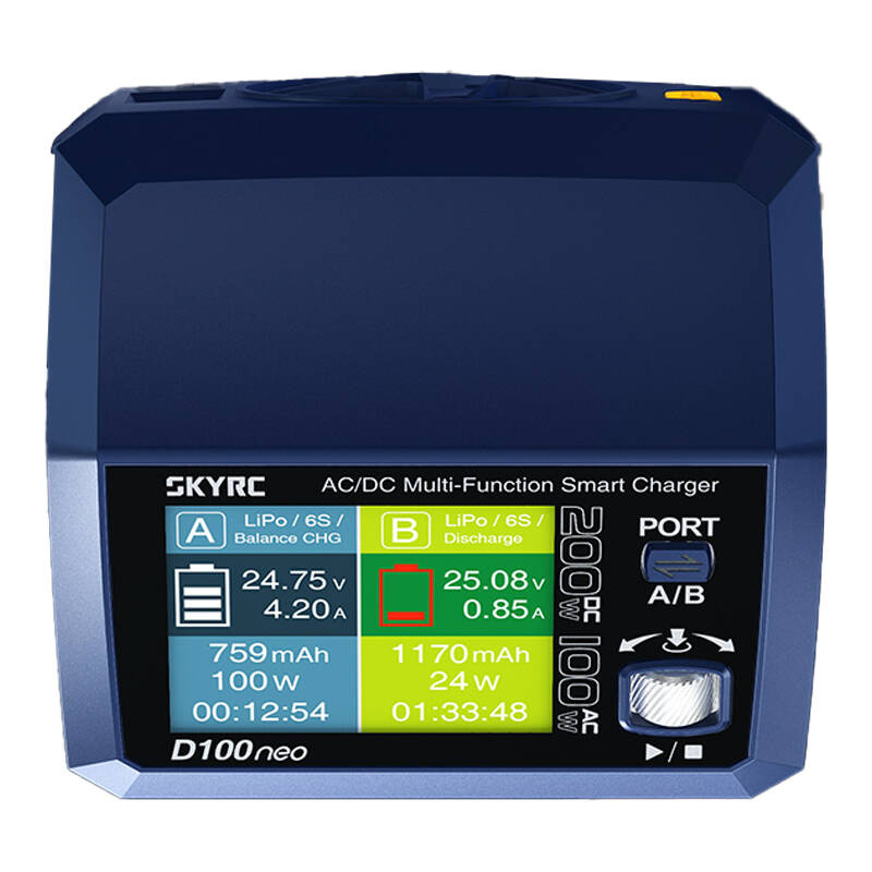 Karikues baterish SkyRC D100neo, AC/DC, 2 porta, blu