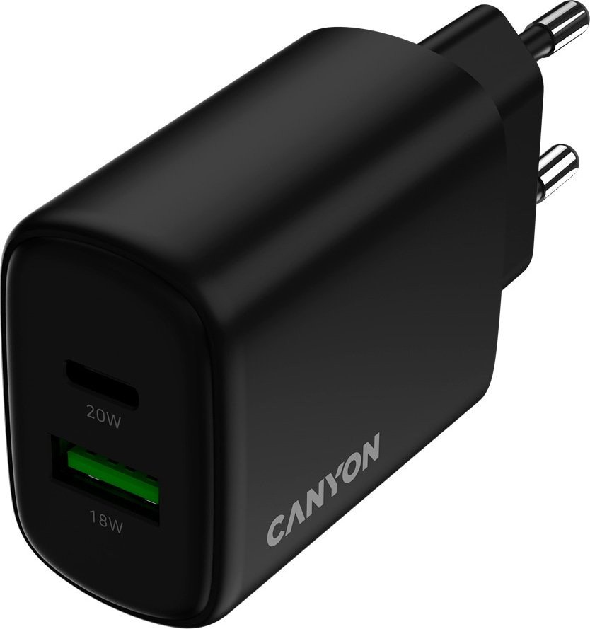 Karikues rrjeti Canyon OnCharge 200 CNE-CHA200-31, 20W, 2 porta USB, i zi