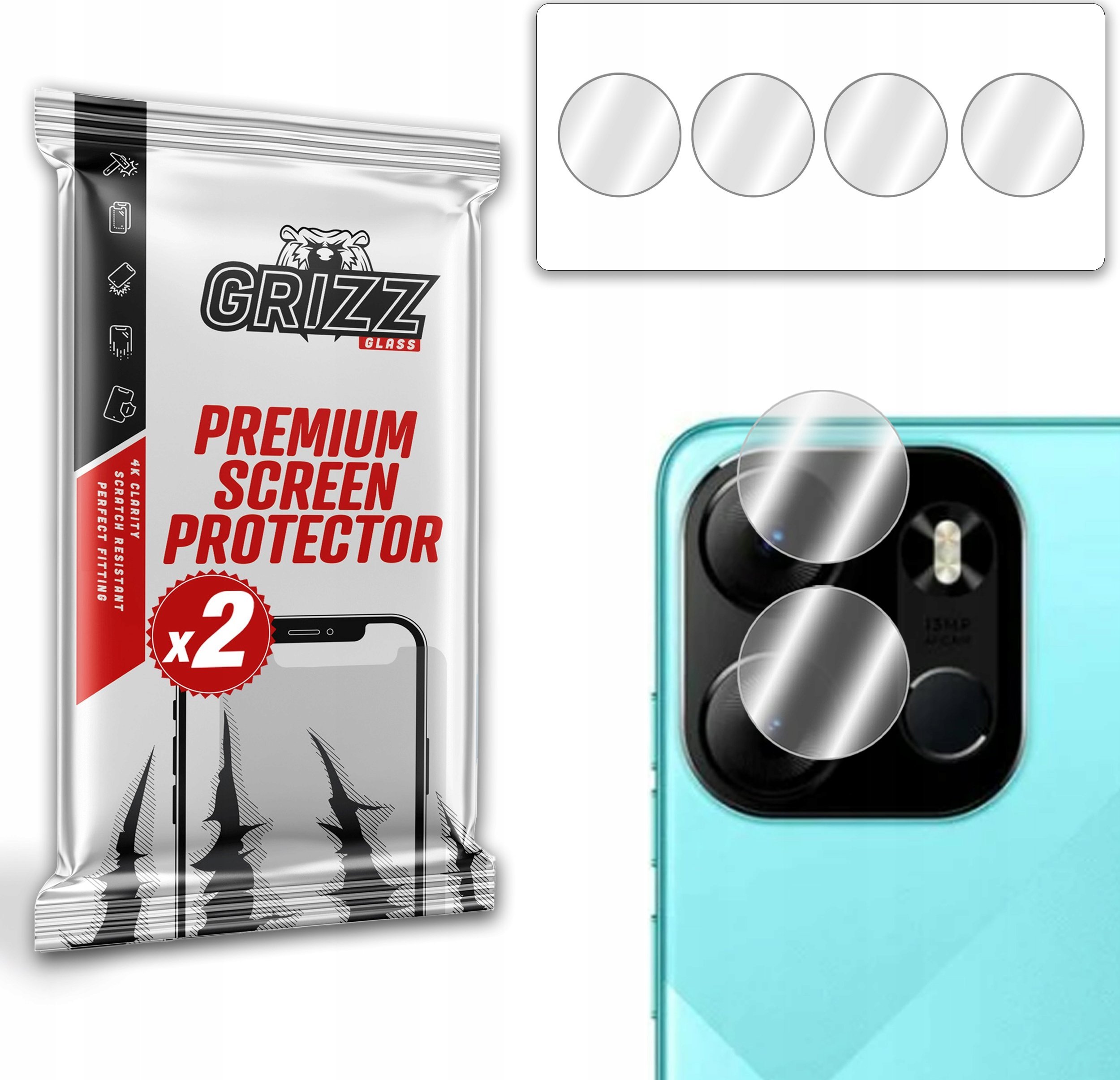 Xham mbrojtës kamerë GrizzGlass HybridGlass, për Tecno Pop 7 Pro, set 2 copë, transparent