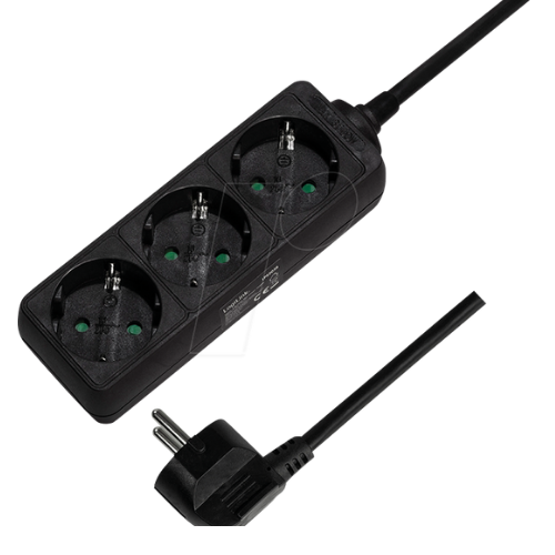 Kabllo vazhduese LogiLink 3-way, 3x CEE 7/3, 1.5 m