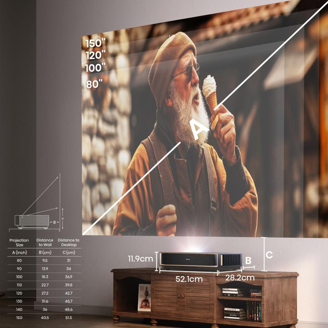 Projektor Hisense PT1, 4K Ultra HD, Trichroma laser, i bardhë