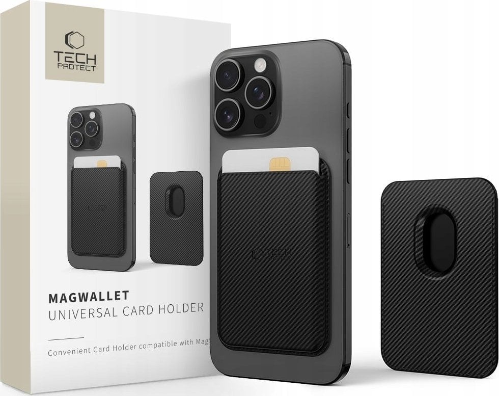 Држач за картички Tech-Protect MagWallet, магнетен MagSafe, до 3 картички, карбон