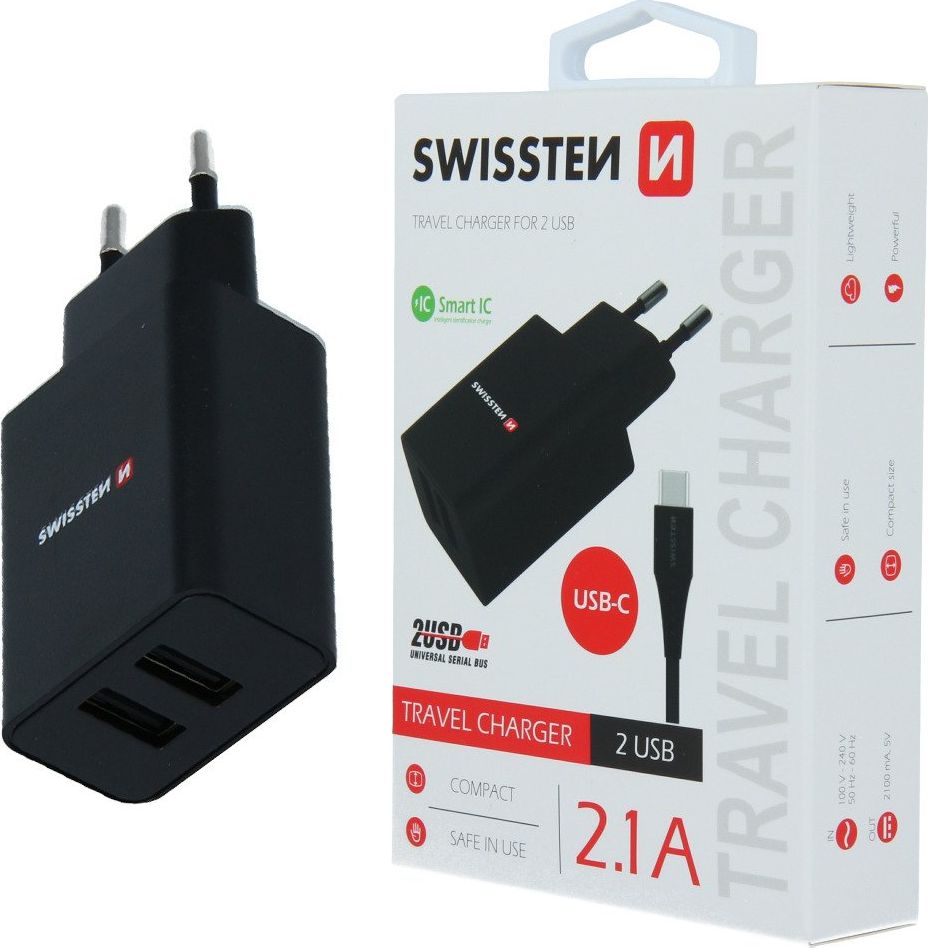 Karikues Swissten me 2 porta USB-A, 2.1 A, 22054000, i bardhë