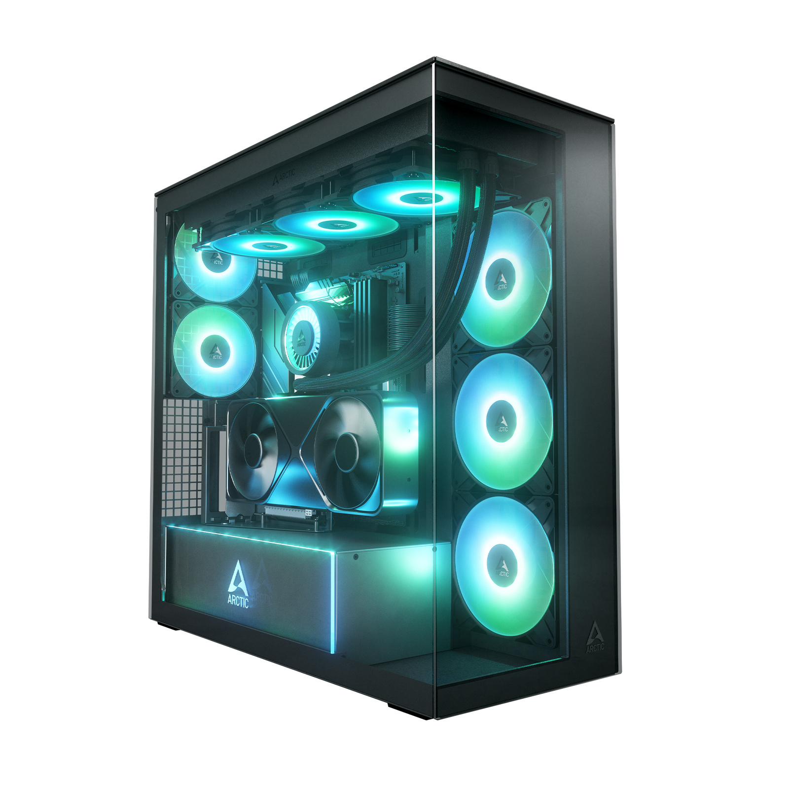 Kasë Arctic Xtender VG Mirror Black | Mid Tower me A-RGB dhe Montim Vertikal GPU