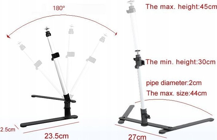Tripod tavoline Massa Tripod Table, lartësi 45 cm, kokë 3D, i zi