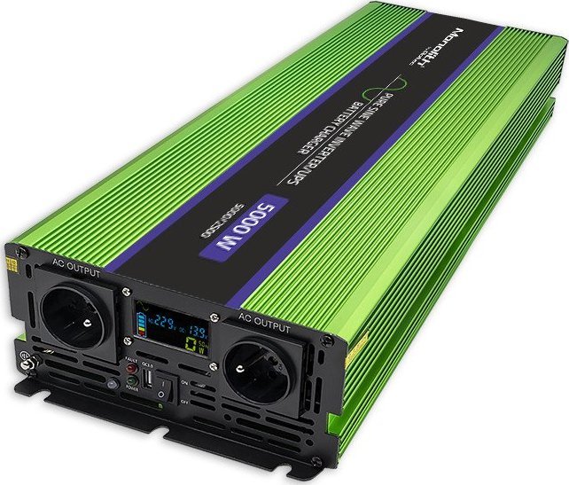 Inverter Qoltec Monolith, 2500W 5000W, 12V në 230V, valë sinusoide e pastër