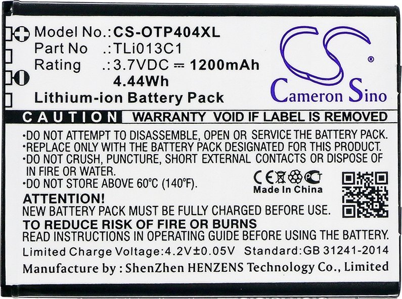 Bateri telefoni Cameron Sino për Alcatel One Touch, 1200mAh, 3.7V, e zezë