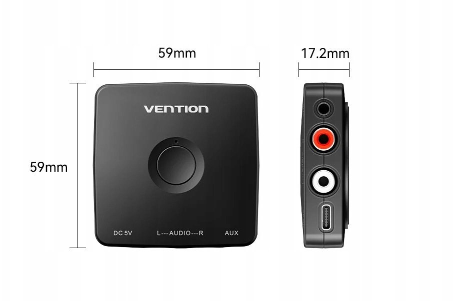 Marrës audio Bluetooth Vention BMRH0, Bluetooth 5.1, 10m, i zi