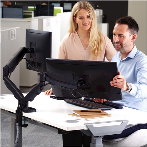Mbajtëse tavoline për dy monitorë Fellowes Eppa, 23-32", 8kg, e zezë
