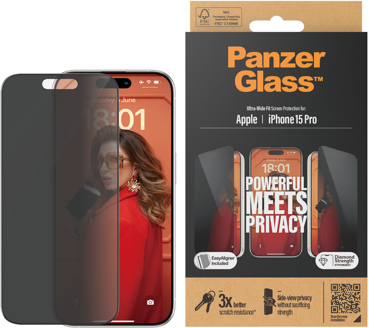 Xham mbrojtës PanzerGlass Privacy për Apple iPhone 15 Pro