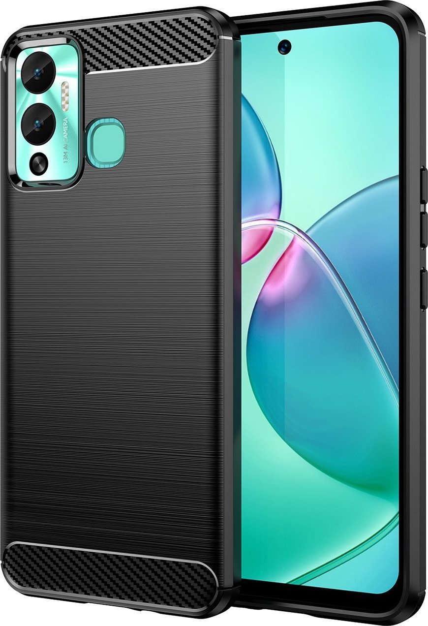 Kllëf telefoni Hurtel Carbon Case për Infinix Hot 12 Play NFC, silikoni fleksibël, efekt karboni, i zi