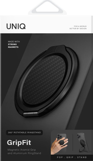 Mbajtëse magnetike telefoni Uniq GripFit Premium 360, rrotullim 360°, funksion kickstand, e zezë