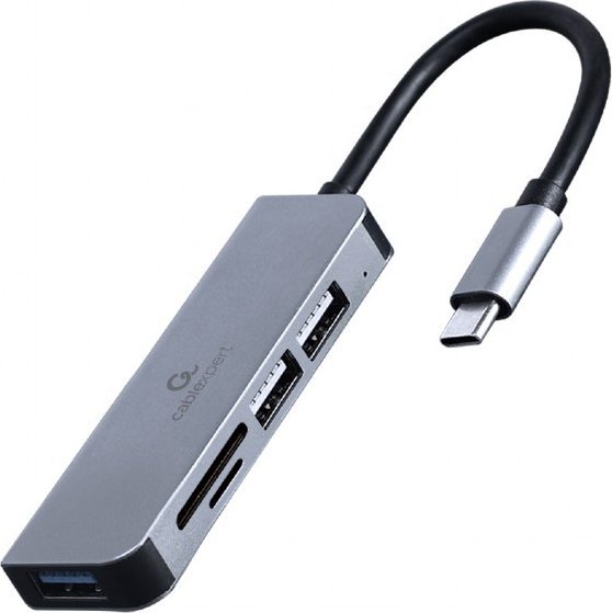 USB Hub Gembird Type-C, 3 porte USB-A / 1 x SD / 1 x MicroSD (TF), i argjendtë