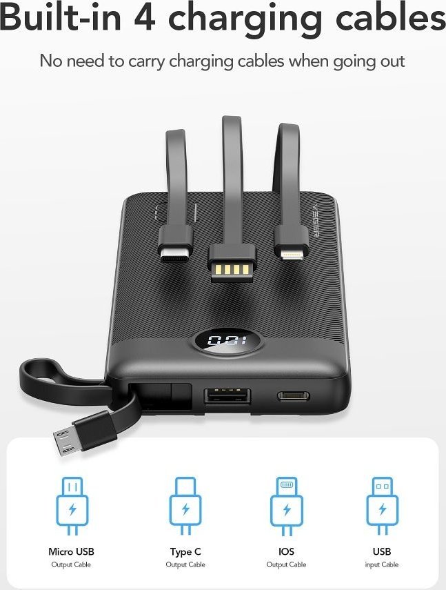 Karikues portativ Veger C10, 10000mAh, disa porta USB USB C Lightning, i zi